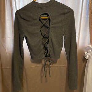 Gray Lace-Up Back Women's Crop Top